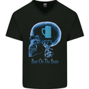 Beer on the Brain Funny Alcohol Larger BBQ Mens V-Neck Cotton T-Shirt Black