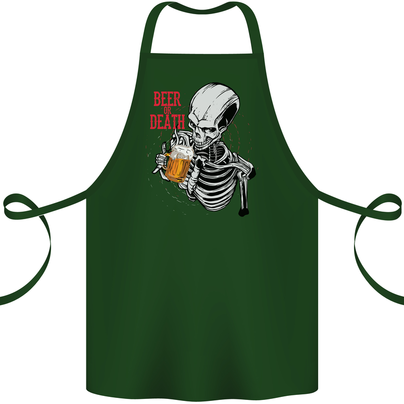 Beer or Death Skull Funny Alcohol Cotton Apron 100% Organic Forest Green