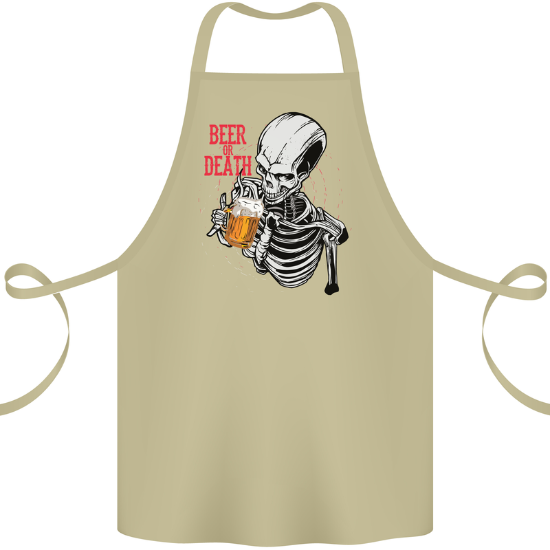 Beer or Death Skull Funny Alcohol Cotton Apron 100% Organic Khaki