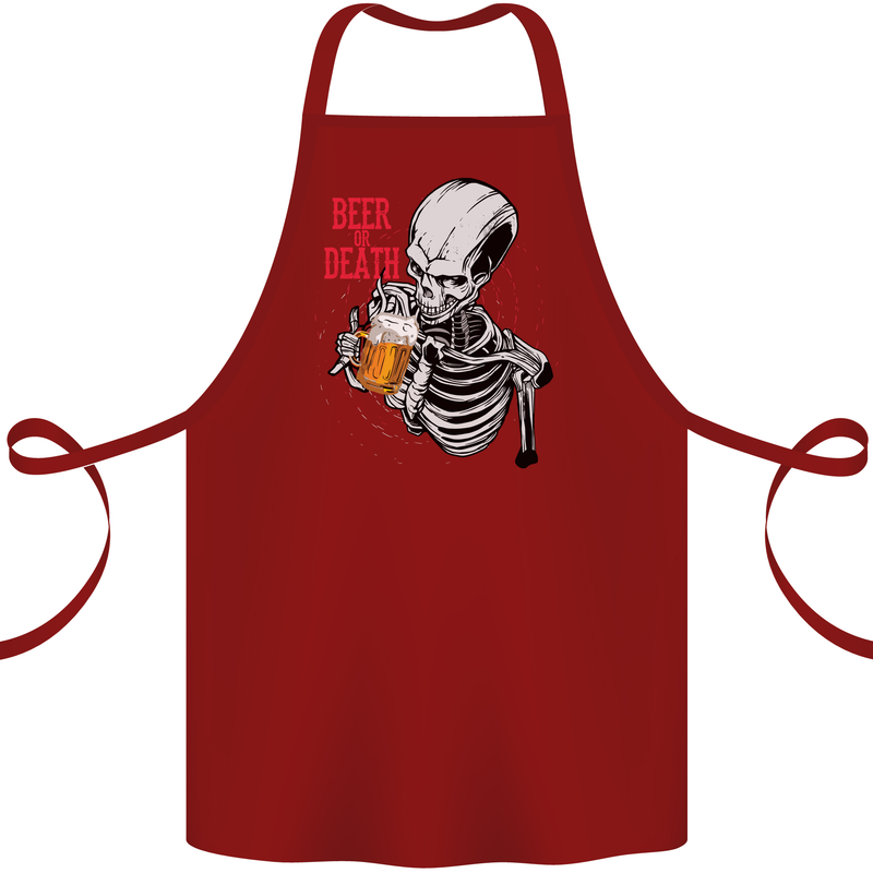 Beer or Death Skull Funny Alcohol Cotton Apron 100% Organic Maroon