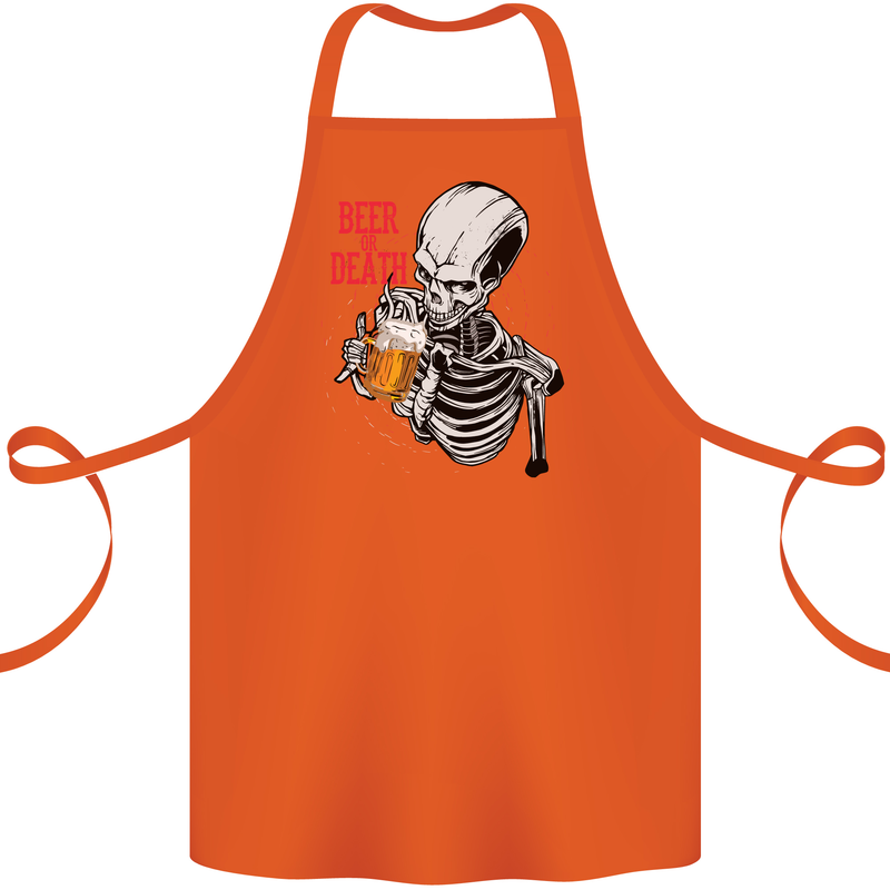 Beer or Death Skull Funny Alcohol Cotton Apron 100% Organic Orange