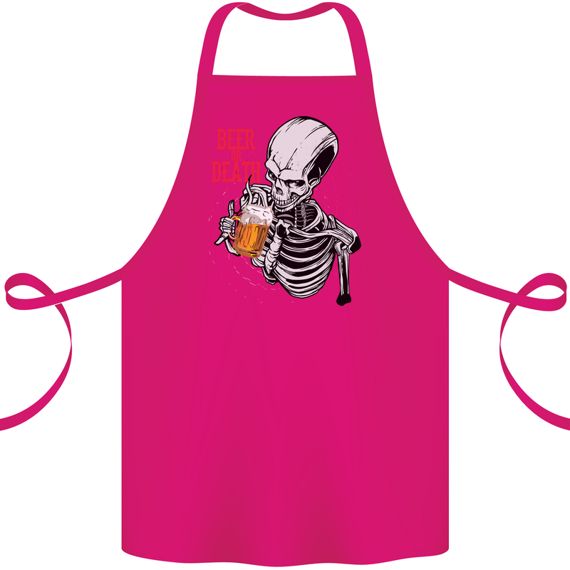 Beer or Death Skull Funny Alcohol Cotton Apron 100% Organic Pink