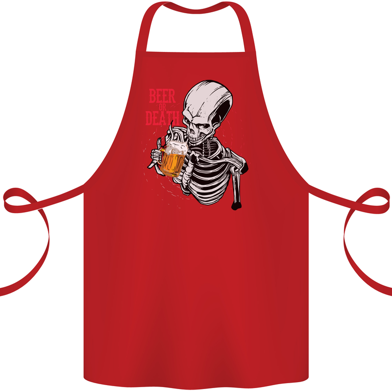 Beer or Death Skull Funny Alcohol Cotton Apron 100% Organic Red
