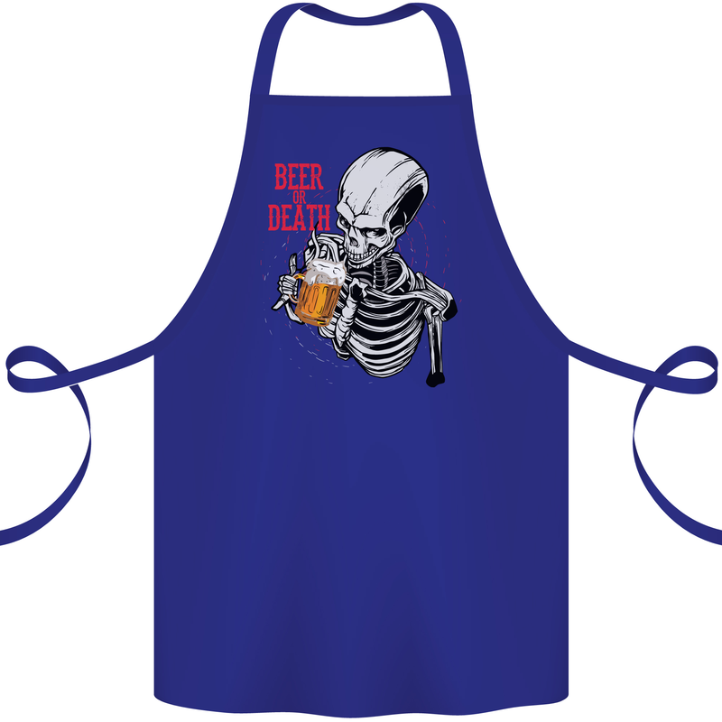 Beer or Death Skull Funny Alcohol Cotton Apron 100% Organic Royal Blue
