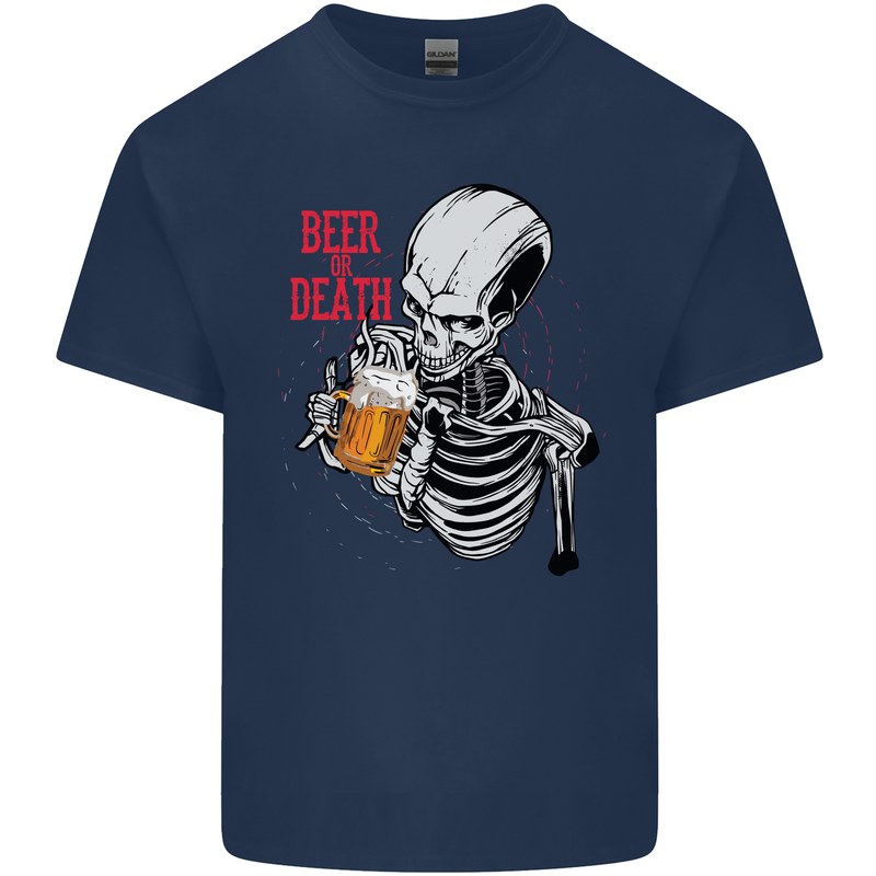 Beer or Death Skull Funny Alcohol Kids T-Shirt Childrens Navy Blue