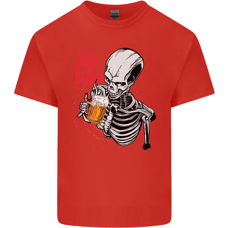 Beer or Death Skull Funny Alcohol Kids T-Shirt Childrens Red