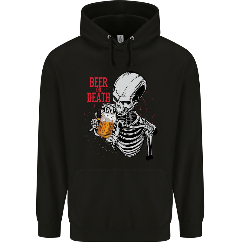 Beer or Death Skull Funny Alcohol Mens 80% Cotton Hoodie Black