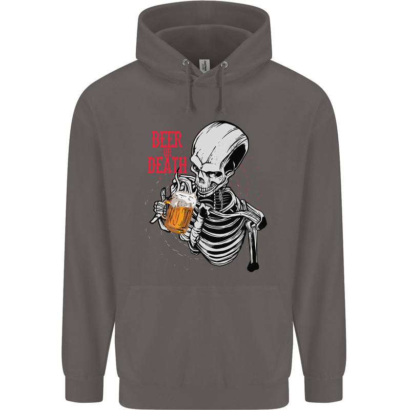 Beer or Death Skull Funny Alcohol Mens 80% Cotton Hoodie Charcoal