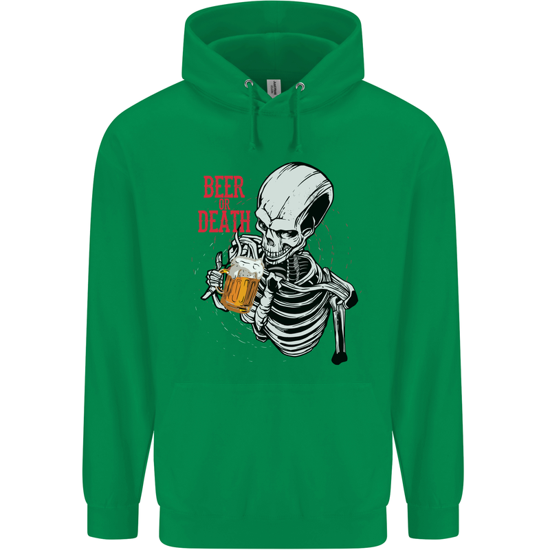 Beer or Death Skull Funny Alcohol Mens 80% Cotton Hoodie Irish Green