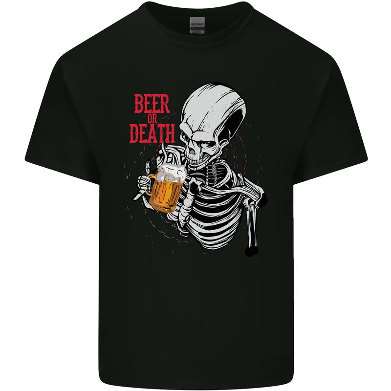 Beer or Death Skull Funny Alcohol Mens Cotton T-Shirt Tee Top Black