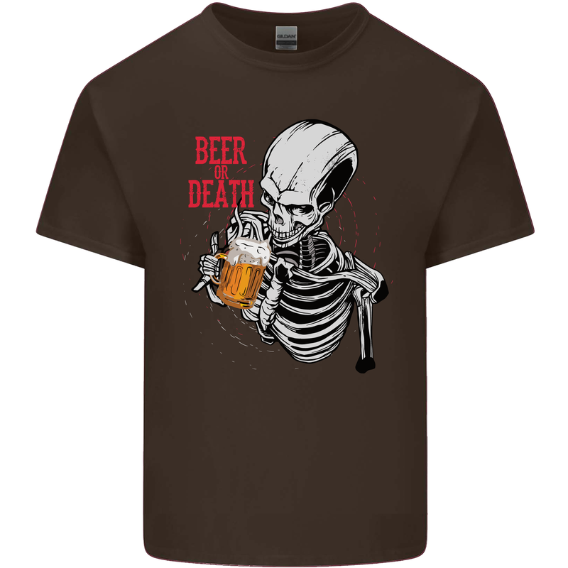 Beer or Death Skull Funny Alcohol Mens Cotton T-Shirt Tee Top Dark Chocolate