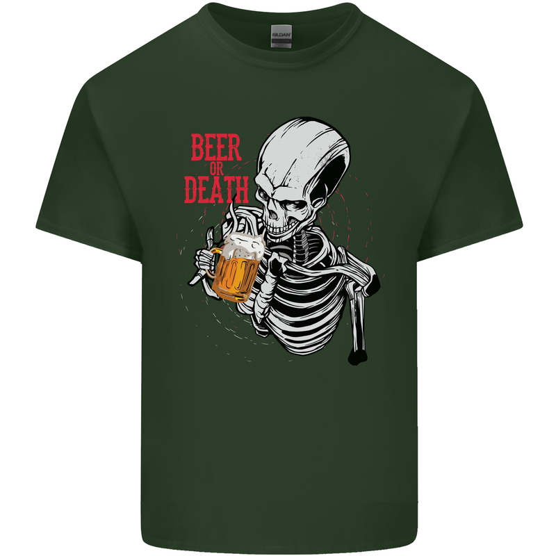 Beer or Death Skull Funny Alcohol Mens Cotton T-Shirt Tee Top Forest Green