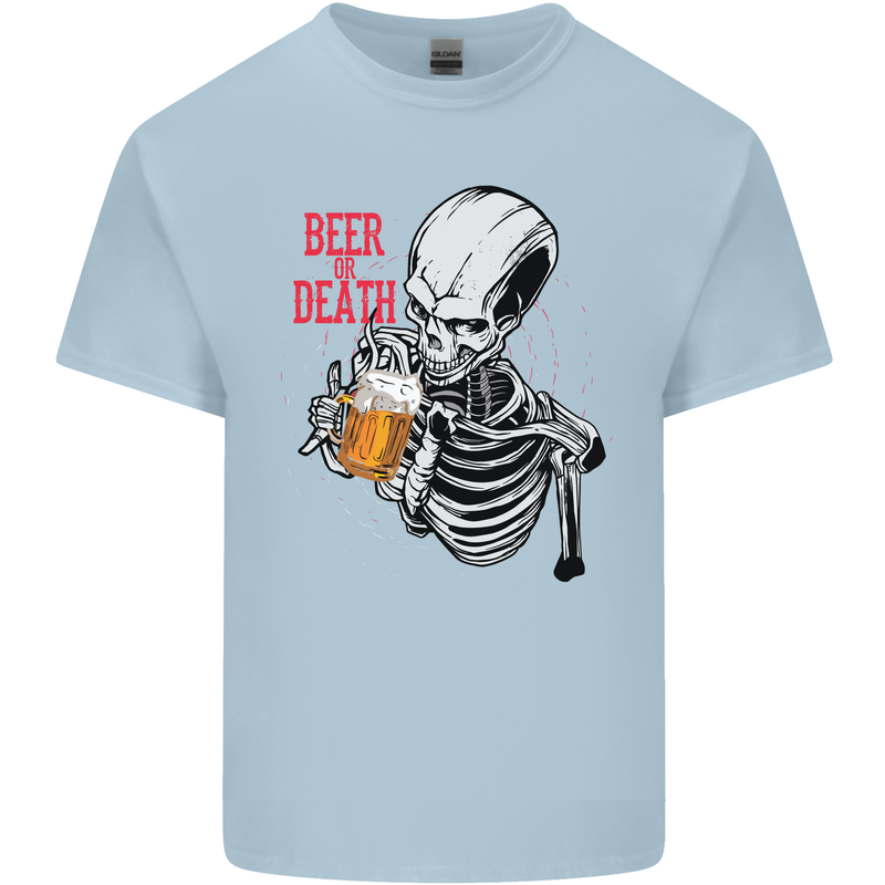 Beer or Death Skull Funny Alcohol Mens Cotton T-Shirt Tee Top Light Blue