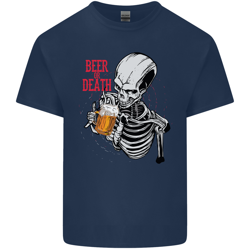 Beer or Death Skull Funny Alcohol Mens Cotton T-Shirt Tee Top Navy Blue