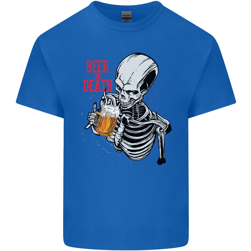 Beer or Death Skull Funny Alcohol Mens Cotton T-Shirt Tee Top Royal Blue