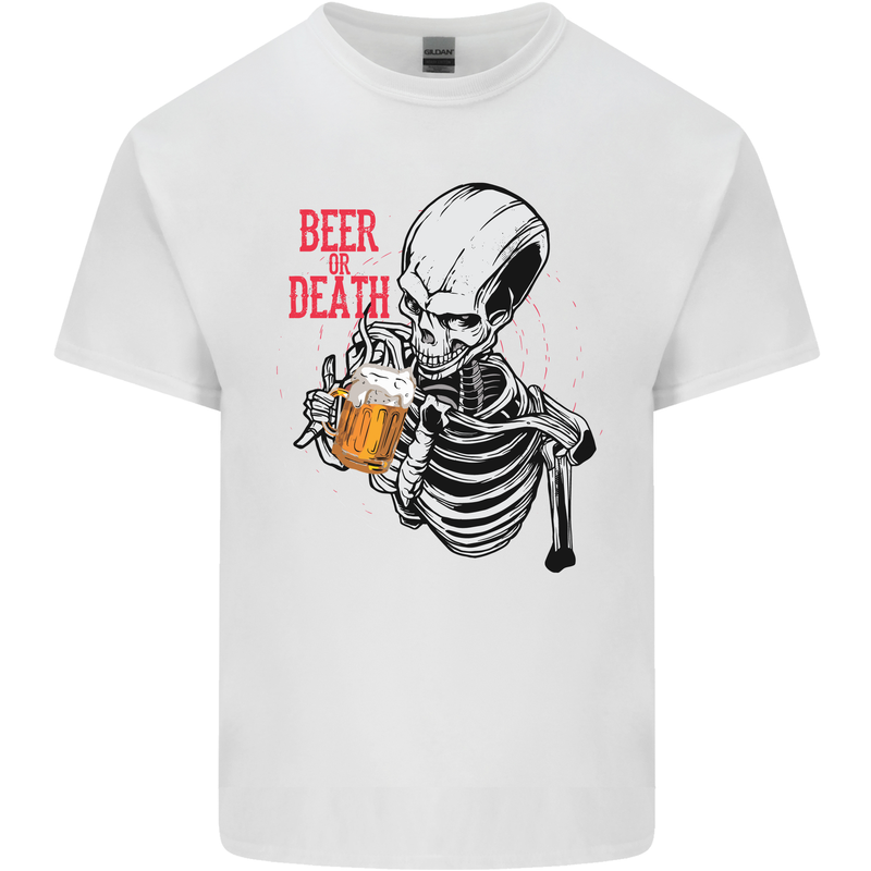 Beer or Death Skull Funny Alcohol Mens Cotton T-Shirt Tee Top White