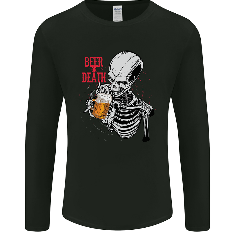 Beer or Death Skull Funny Alcohol Mens Long Sleeve T-Shirt Black