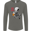 Beer or Death Skull Funny Alcohol Mens Long Sleeve T-Shirt Charcoal