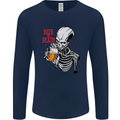 Beer or Death Skull Funny Alcohol Mens Long Sleeve T-Shirt Navy Blue