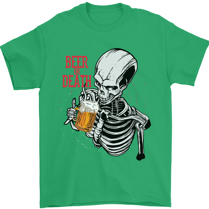 Beer or Death Skull Funny Alcohol Mens T-Shirt Cotton Gildan Irish Green