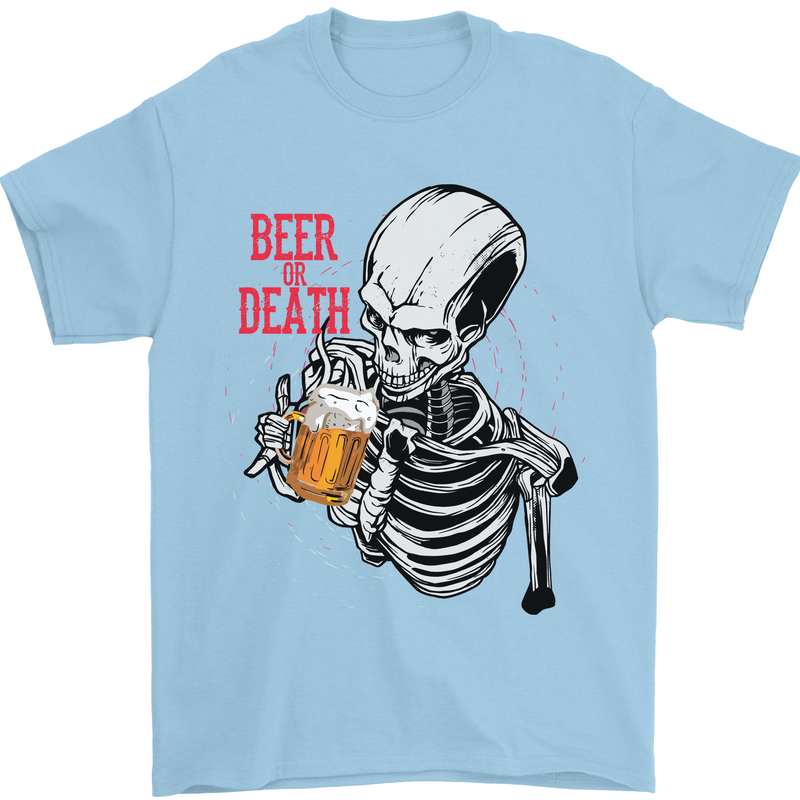 Beer or Death Skull Funny Alcohol Mens T-Shirt Cotton Gildan Light Blue