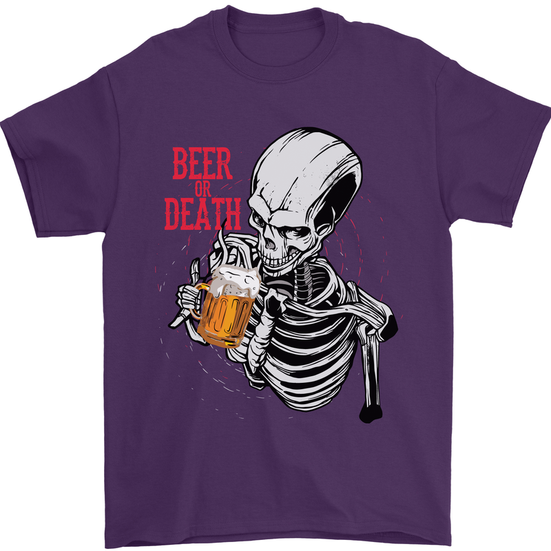 Beer or Death Skull Funny Alcohol Mens T-Shirt Cotton Gildan Purple