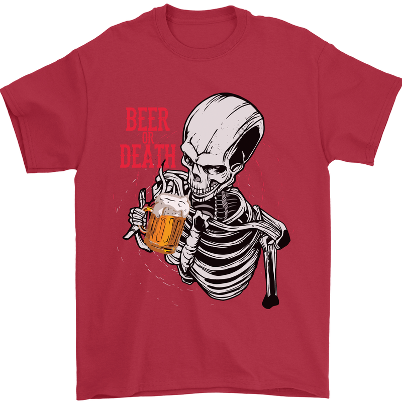 Beer or Death Skull Funny Alcohol Mens T-Shirt Cotton Gildan Red