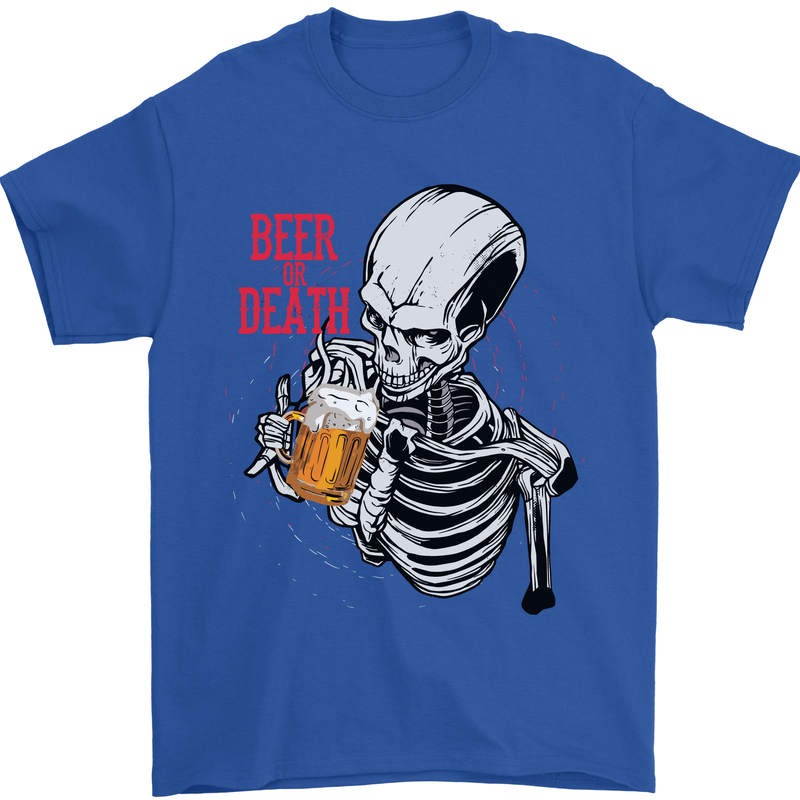Beer or Death Skull Funny Alcohol Mens T-Shirt Cotton Gildan Royal Blue