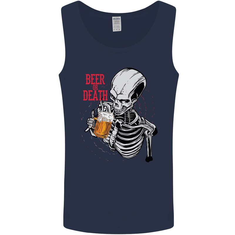 Beer or Death Skull Funny Alcohol Mens Vest Tank Top Navy Blue