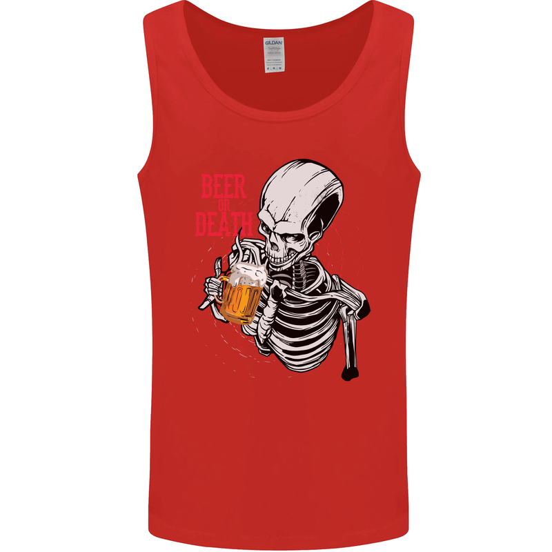 Beer or Death Skull Funny Alcohol Mens Vest Tank Top Red