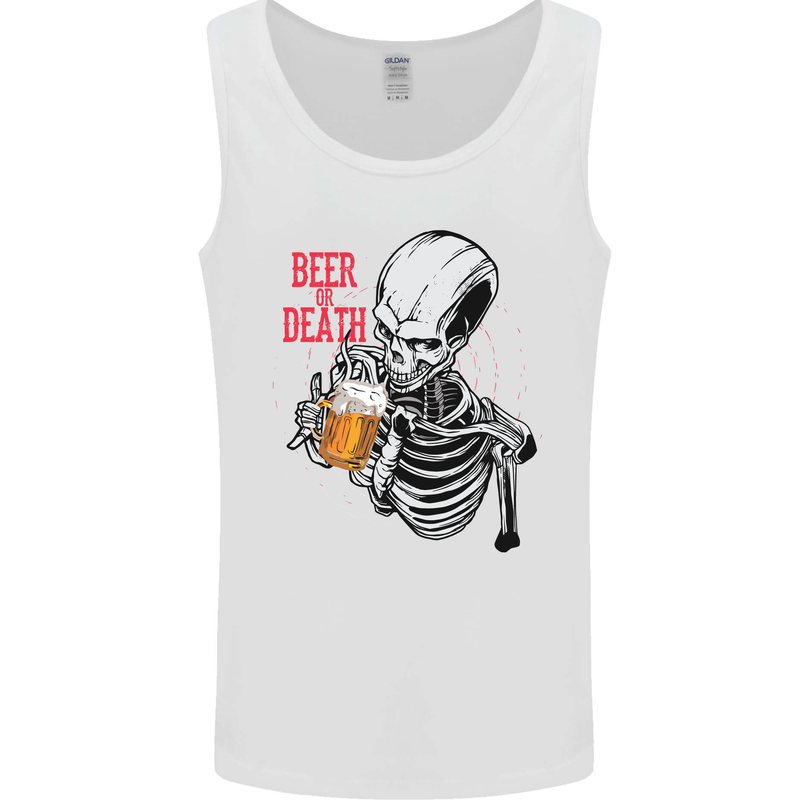 Beer or Death Skull Funny Alcohol Mens Vest Tank Top White