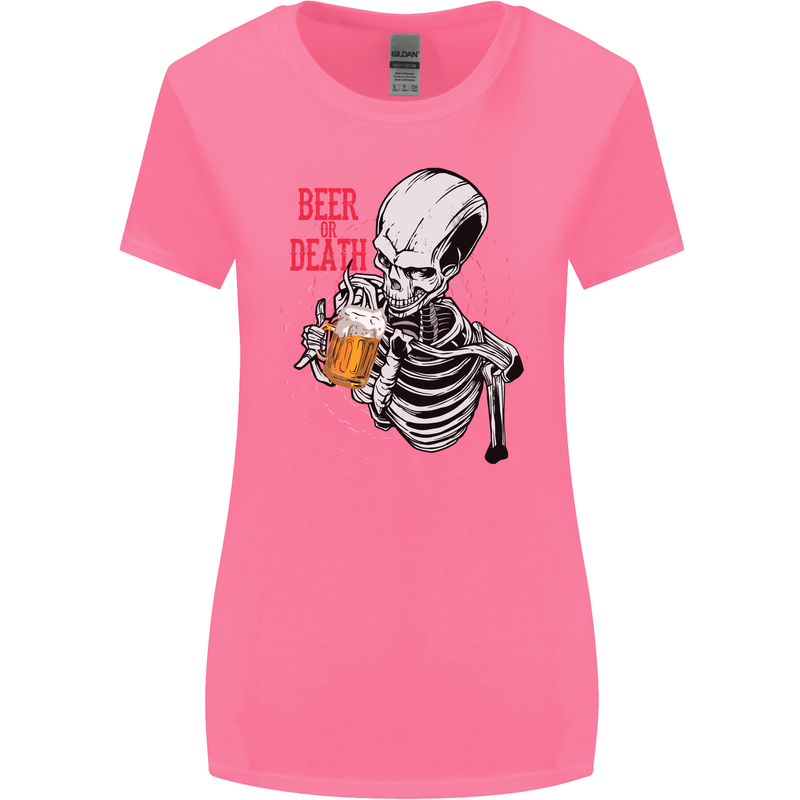 Beer or Death Skull Funny Alcohol Womens Wider Cut T-Shirt Azalea