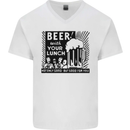 Beer with Your Lunch Funny Alcohol Mens V-Neck Cotton T-Shirt White