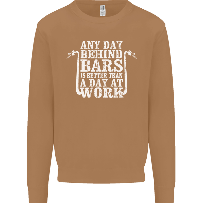 Behind Bars Motorcycle Motorbike Biker Mens Sweatshirt Jumper Caramel Latte