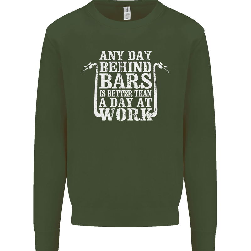 Behind Bars Motorcycle Motorbike Biker Mens Sweatshirt Jumper Forest Green