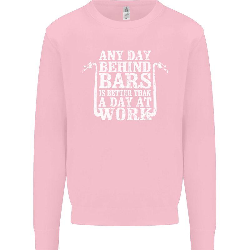 Behind Bars Motorcycle Motorbike Biker Mens Sweatshirt Jumper Light Pink