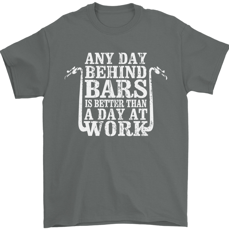 Behind Bars Motorcycle Motorbike Biker Mens T-Shirt Cotton Gildan Charcoal