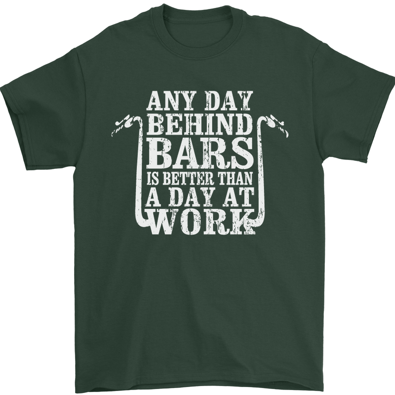 Behind Bars Motorcycle Motorbike Biker Mens T-Shirt Cotton Gildan Forest Green