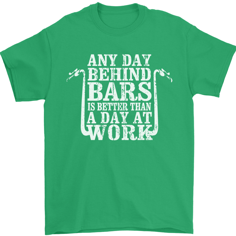 Behind Bars Motorcycle Motorbike Biker Mens T-Shirt Cotton Gildan Irish Green