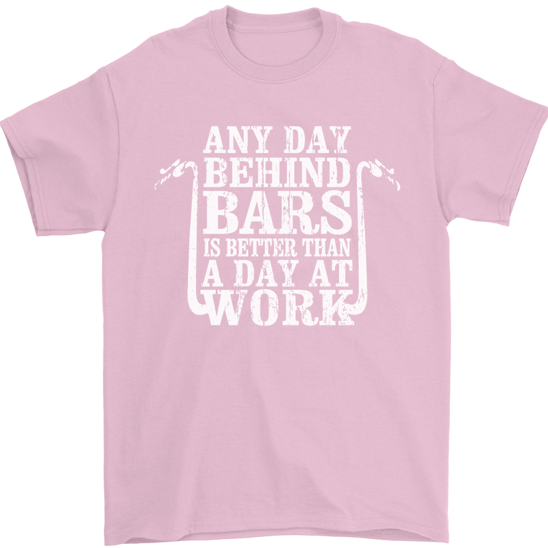 Behind Bars Motorcycle Motorbike Biker Mens T-Shirt Cotton Gildan Light Pink