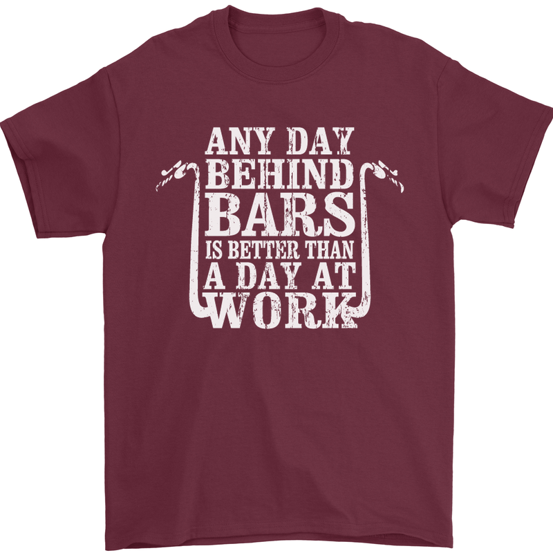 Behind Bars Motorcycle Motorbike Biker Mens T-Shirt Cotton Gildan Maroon