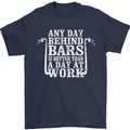 Behind Bars Motorcycle Motorbike Biker Mens T-Shirt Cotton Gildan Navy Blue