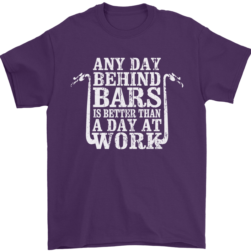 Behind Bars Motorcycle Motorbike Biker Mens T-Shirt Cotton Gildan Purple
