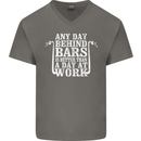 Behind Bars Motorcycle Motorbike Biker Mens V-Neck Cotton T-Shirt Charcoal