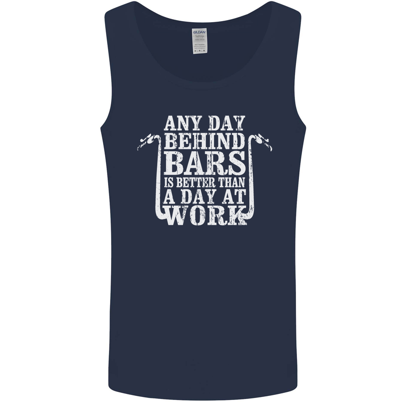 Behind Bars Motorcycle Motorbike Biker Mens Vest Tank Top Navy Blue