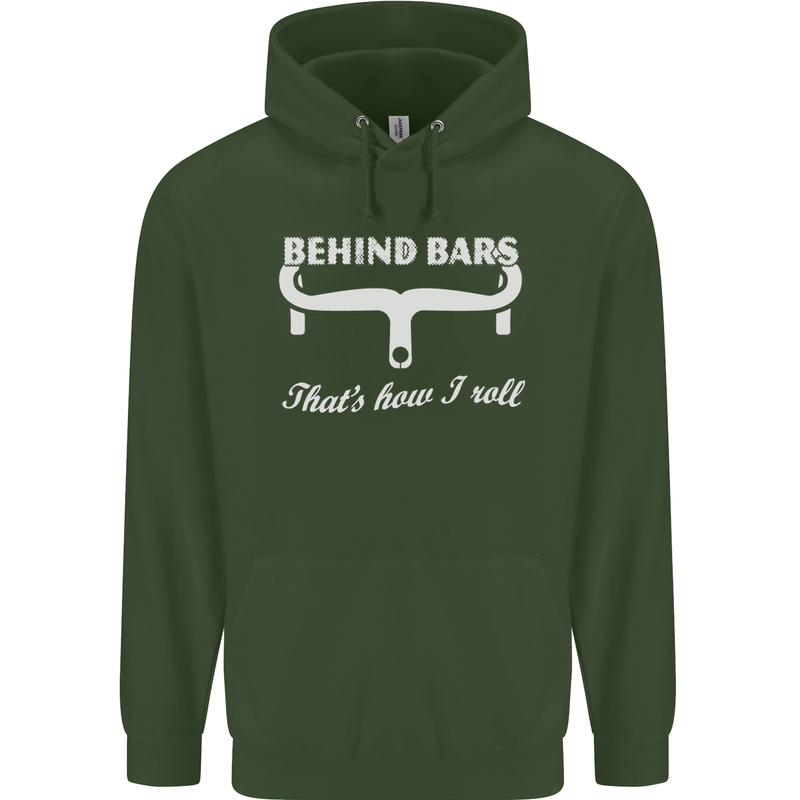 Behind Bars That's How I Roll Cycling Bike Mens 80% Cotton Hoodie Forest Green