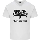 Behind Bars That's How I Roll Cycling Mens V-Neck Cotton T-Shirt White