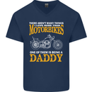 Being a Daddy Biker Motorcycle Motorbike Mens V-Neck Cotton T-Shirt Navy Blue