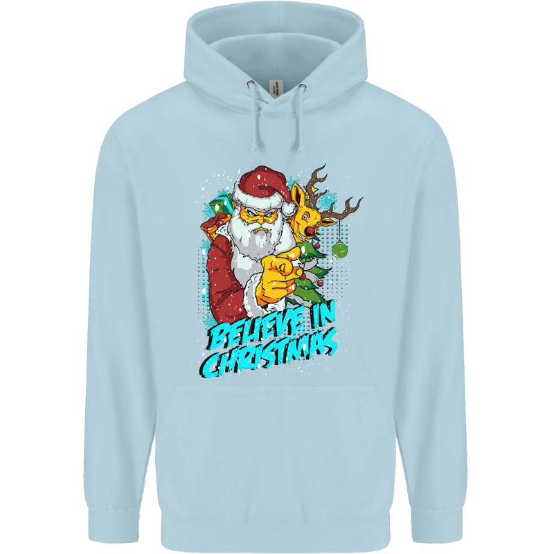 Believe in Christmas Funny Santa Xmas Childrens Kids Hoodie Light Blue
