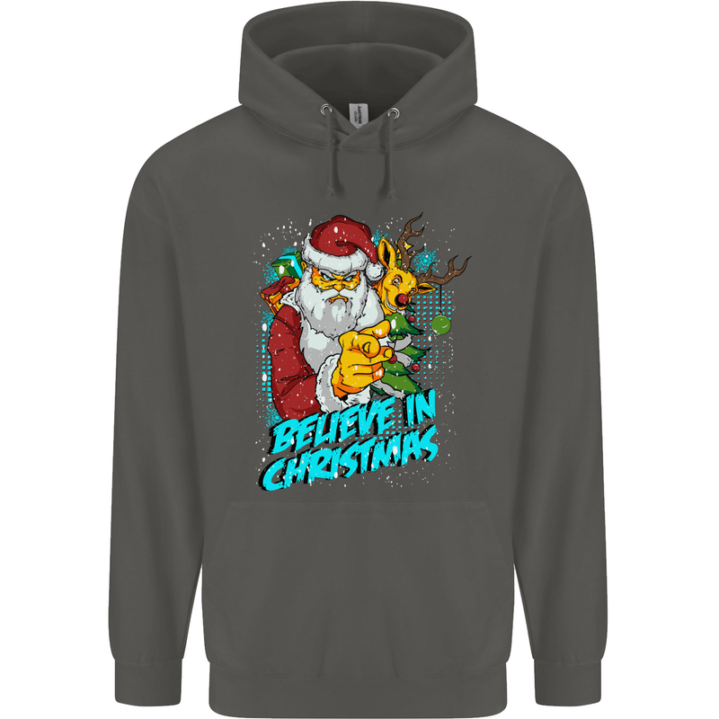 Believe in Christmas Funny Santa Xmas Childrens Kids Hoodie Storm Grey
